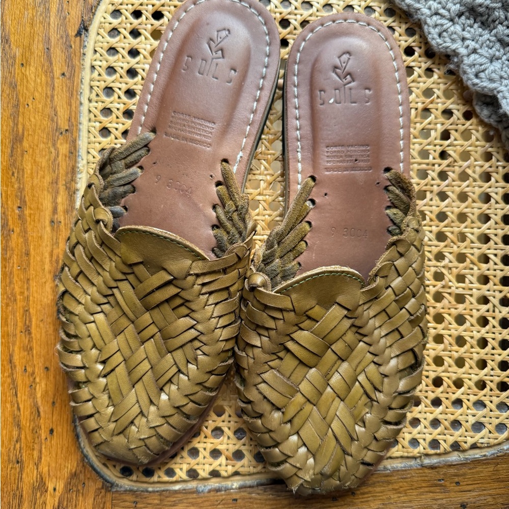 Soles Woven Leather Mule in Olive Brown